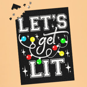Let's Get Lit Christmas Party Funny - Xmas Light Jigsaw Puzzle