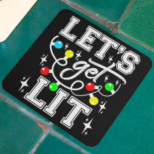 Let's Get Lit Christmas Party Funny - Xmas Light Square Paper Coaster