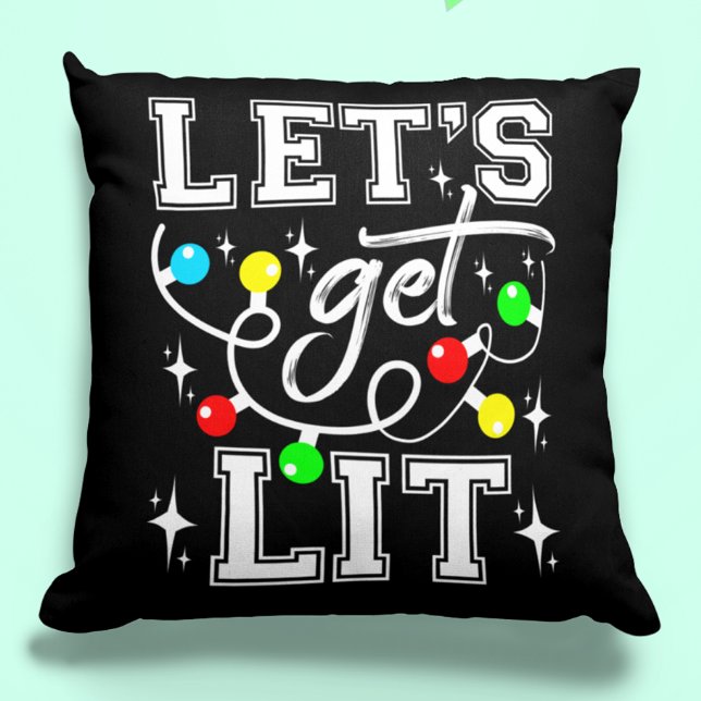 Let's Get Lit Christmas Party Funny - Xmas Light Throw Pillow (Creator Uploaded)