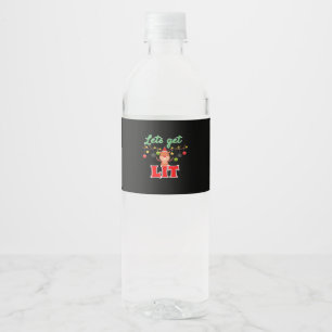 Let's Get Lit Christmas Reindeer Funny Water Bottle Label