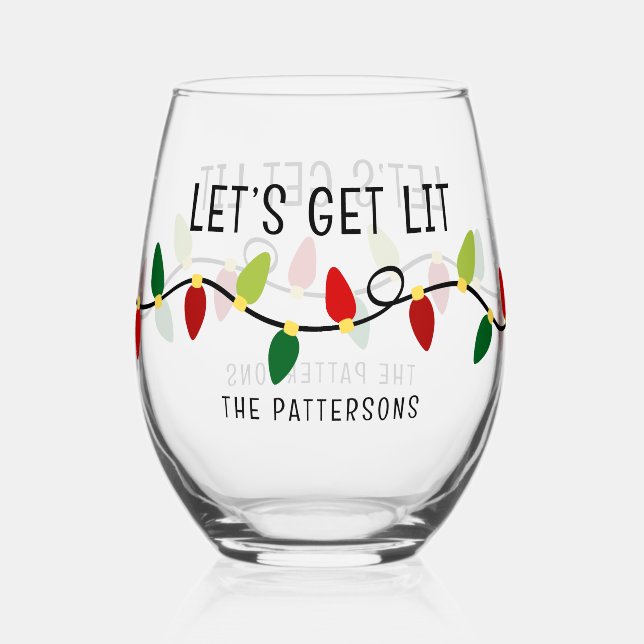 Let's Get Lit Christmas Stemless Wine Glass (Back)
