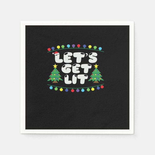 Let's Get Lit Christmas Tree Jingle Bells  Napkins (Front)
