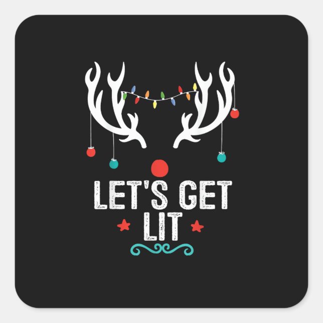 Let's Get Lit Cool Christmas Square Sticker (Front)