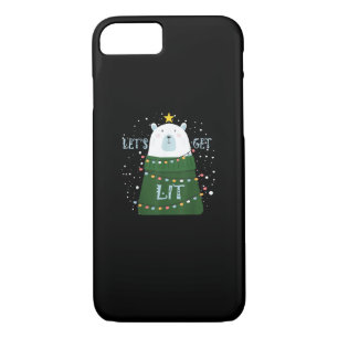 Let's Get Lit Cute Bear Christmas Pajamas iPhone 8/7 Case
