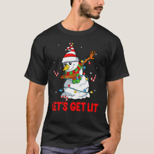Let's Get Lit Dabbing Snowman Christmas Pajama Hap T-Shirt