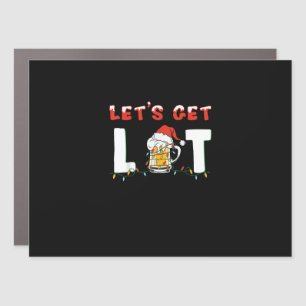 Let's Get Lit Drinking Beer Santa Hat Christmas Li Car Magnet