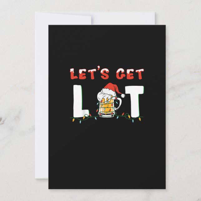 Let's Get Lit Drinking Beer Santa Hat Christmas Li Holiday Card (Front)
