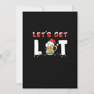 Let's Get Lit Drinking Beer Santa Hat Christmas Li Holiday Card