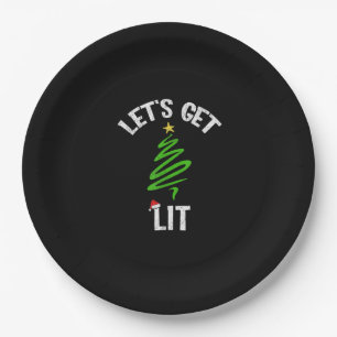 Let's Get Lit Drinking Funny Christmas Paper Plates