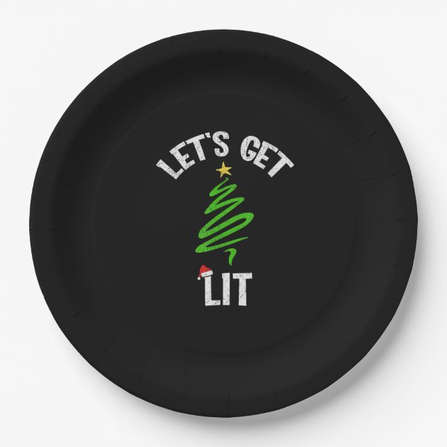 Let's Get Lit Drinking Funny Christmas Paper Plates (Front)