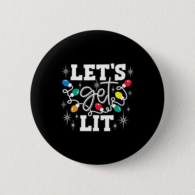 Let's Get Lit Drinking Santa Hat Christmas Lights  Button (Front)