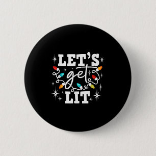 Let's Get Lit Drinking Santa Hat Christmas Lights  Button