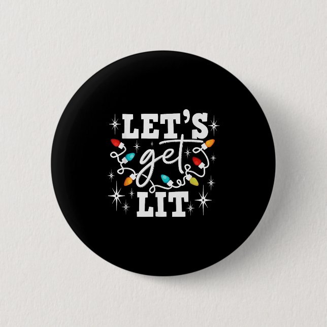 Let's Get Lit Drinking Santa Hat Christmas Lights  Button (Front)