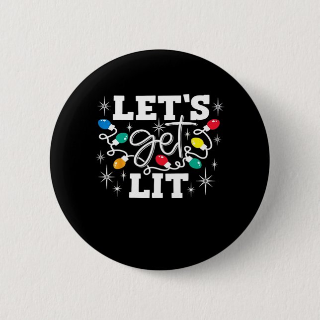 Let's Get Lit Drinking Santa Hat Christmas Lights  Button (Front)