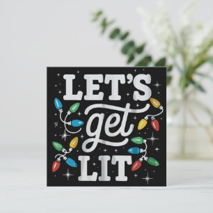 Let's Get Lit Drinking Santa Hat Christmas Lights Holiday Card
