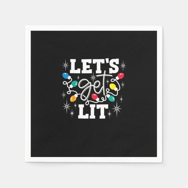 Let's Get Lit Drinking Santa Hat Christmas Lights  Napkins (Front)