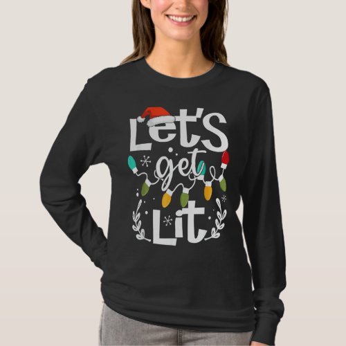Lets Get Lit Drinking Santa Hat Christmas Lights  T_Shirt