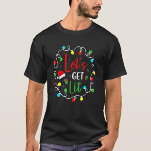 Let's Get Lit Drinking Santa Hat Christmas Lights T-Shirt