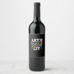 Let&#39;s Get Lit Drinking Santa Hat Christmas Lights  Wine Label