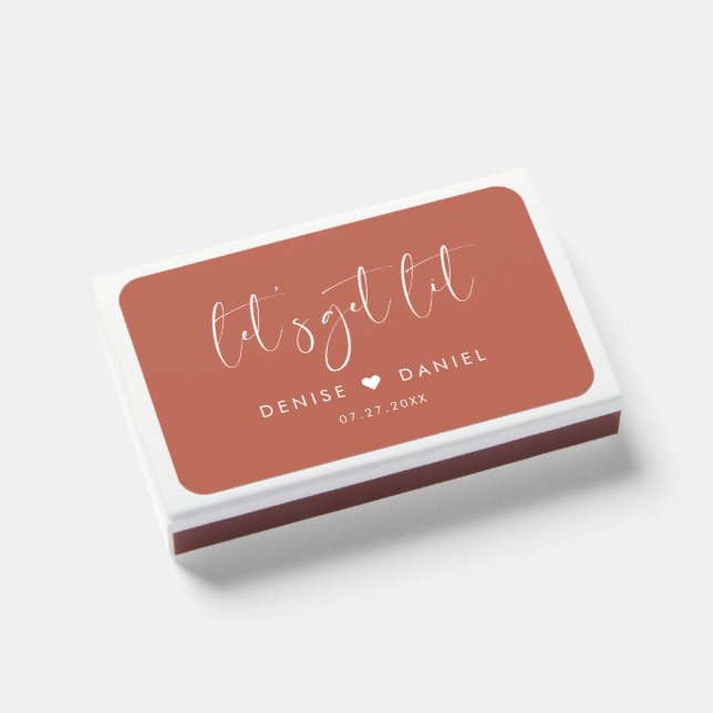 Let's get lit Elegant & modern terracotta wedding Matchboxes (Front Closed)