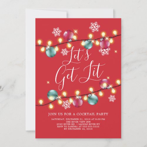 Lets Get Lit Festive Holiday Party Invitation