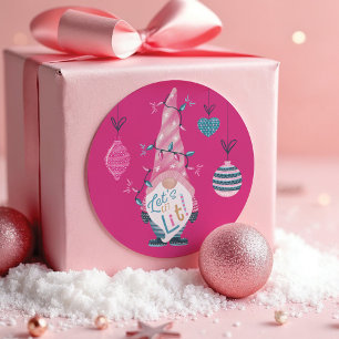Let's Get Lit Fun Bright Gnome Christmas Lights Classic Round Sticker