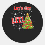 Let&#39;s Get Lit, Fun Idiom, Christmas Lights, Christ Classic Round Sticker