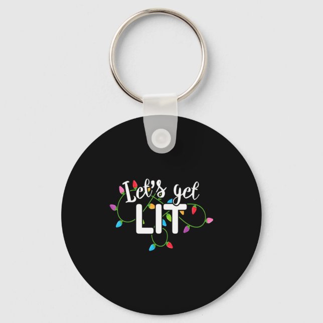 Lets Get Lit Funny Christmas Drinking Apparel Xma  Keychain (Front)