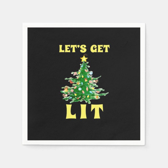 Let's Get Lit Funny Christmas Drinking Classic Napkins (Front)