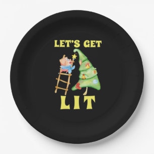 Let's Get Lit Funny Christmas Drinking Classic Paper Plates