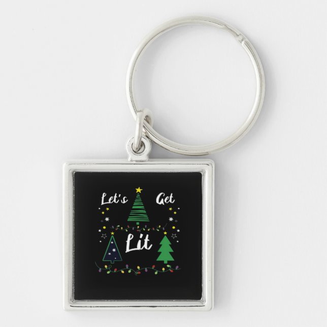 Let's Get Lit Funny Christmas Drinking Essential Keychain (Front)