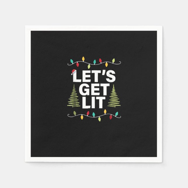 Let's Get Lit Funny Christmas Drinking Lights Napkins (Front)