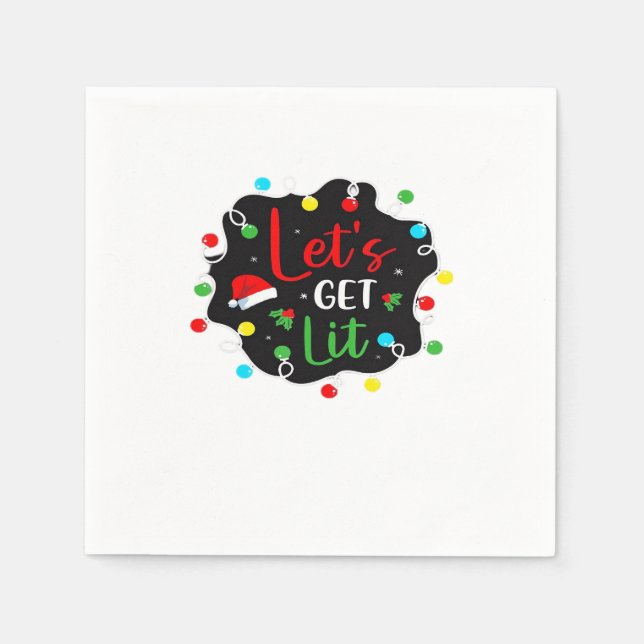 Let's Get Lit Funny Christmas Drinking Lights Sant Napkins (Front)