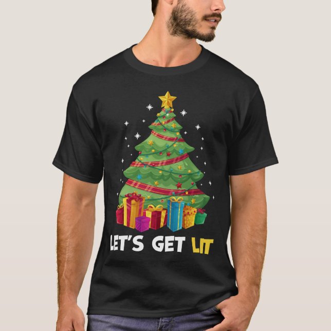 Let's Get Lit Funny Christmas Drinking T-Shirt (Front)