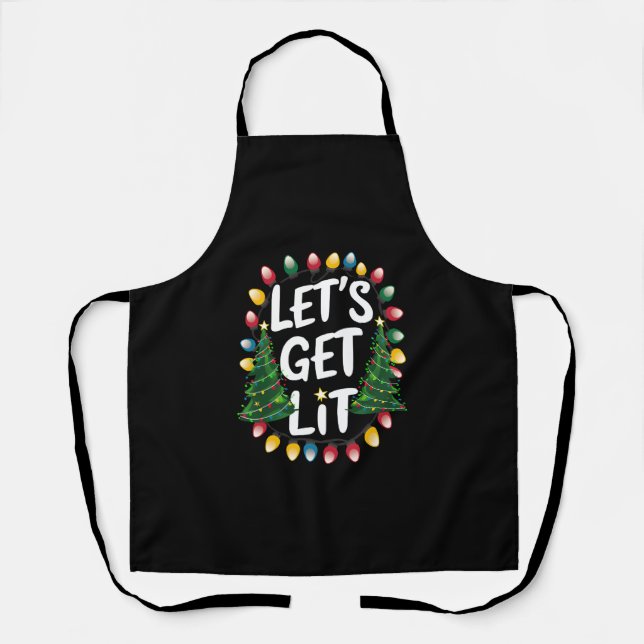 Let's Get Lit Funny Christmas Drinking Xmas Lights Apron (Front)