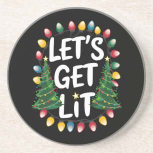 Let's Get Lit Funny Christmas Drinking Xmas Lights Coaster