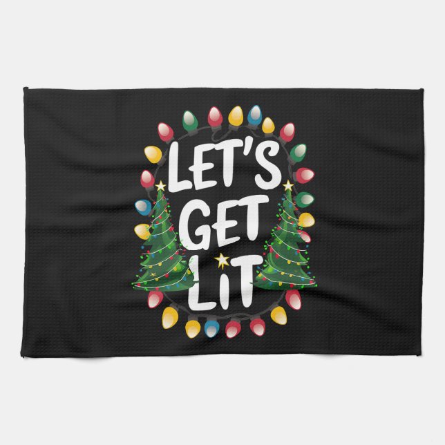 Let's Get Lit Funny Christmas Drinking Xmas Lights Kitchen Towel (Horizontal)