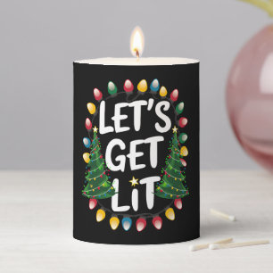 Let's Get Lit Funny Christmas Drinking Xmas Lights Pillar Candle