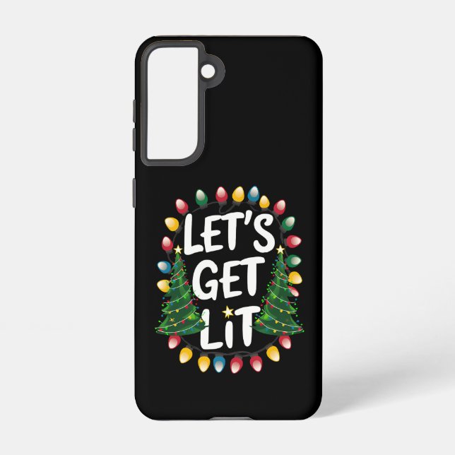 Let's Get Lit Funny Christmas Drinking Xmas Lights Samsung Galaxy Case (Back)
