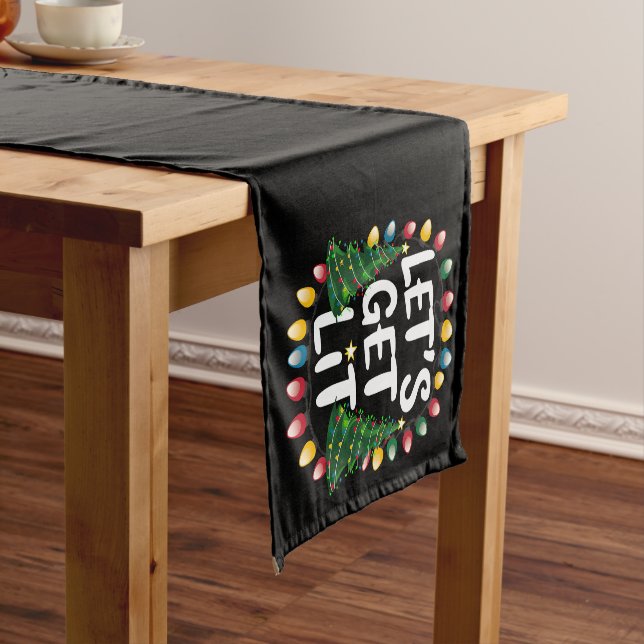 Let's Get Lit Funny Christmas Drinking Xmas Lights Short Table Runner (In Situ)