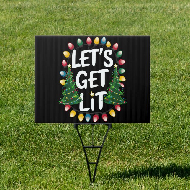 Let's Get Lit Funny Christmas Drinking Xmas Lights Sign (Insitu)