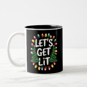 Let's Get Lit Funny Christmas Drinking Xmas Lights Two-Tone Coffee Mug