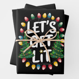 Let's Get Lit Funny Christmas Drinking Xmas Lights Wrapping Paper Sheets
