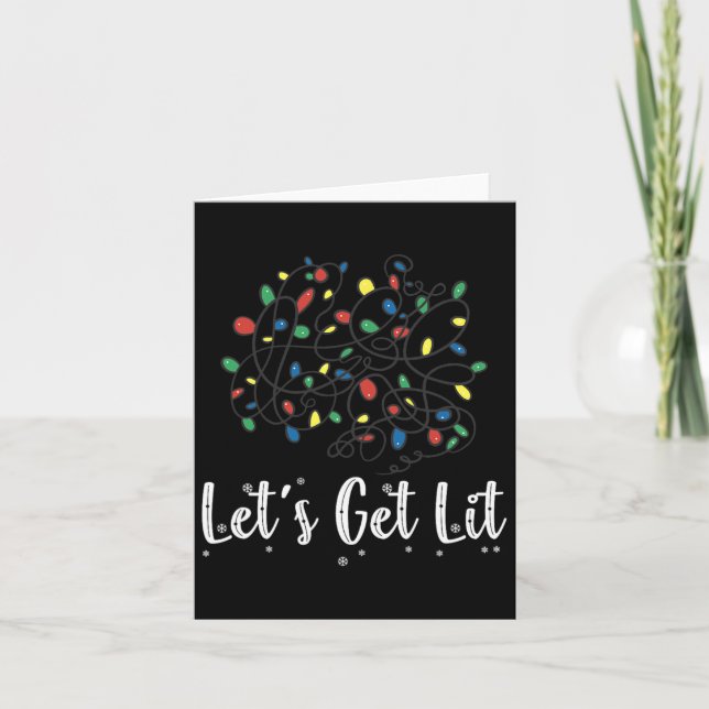 Let's Get Lit Funny Christmas Lights Pajamas For F Card (Front)