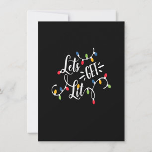Let's Get Lit Funny Christmas Lights Xmas Maching Invitation