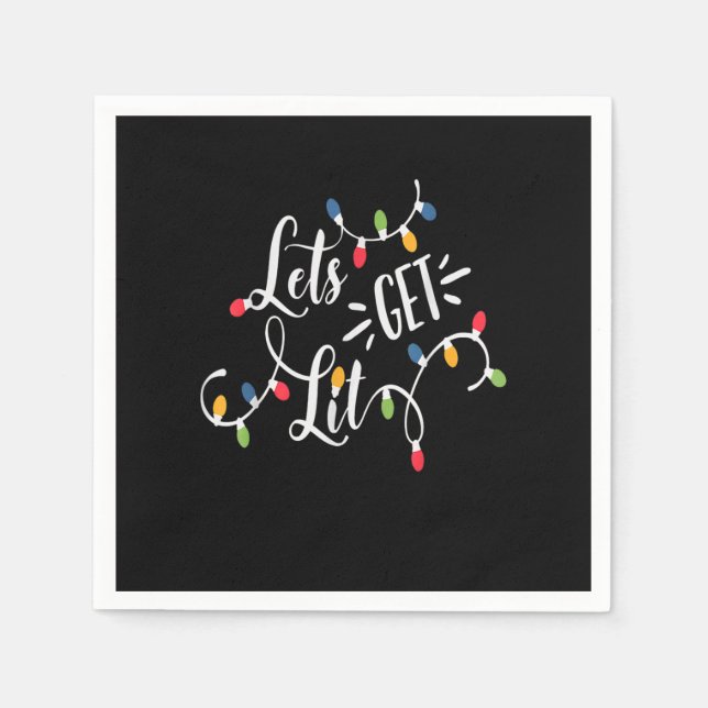 Let's Get Lit Funny Christmas Lights Xmas Maching  Napkins (Front)