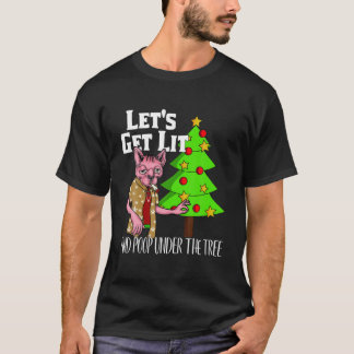 Let's Get Lit Funny Christmas Pajamas Stoner Kitty T-Shirt
