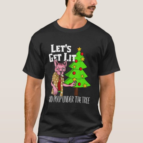 Lets Get Lit Funny Christmas Pajamas Stoner Kitty T_Shirt