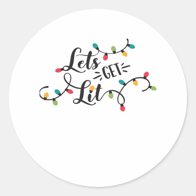Let's Get Lit Funny Christmas Pun Classic Round Sticker (Front)