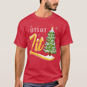 Let's Get Lit Funny Christmas Tree Drinking Beer  T-Shirt